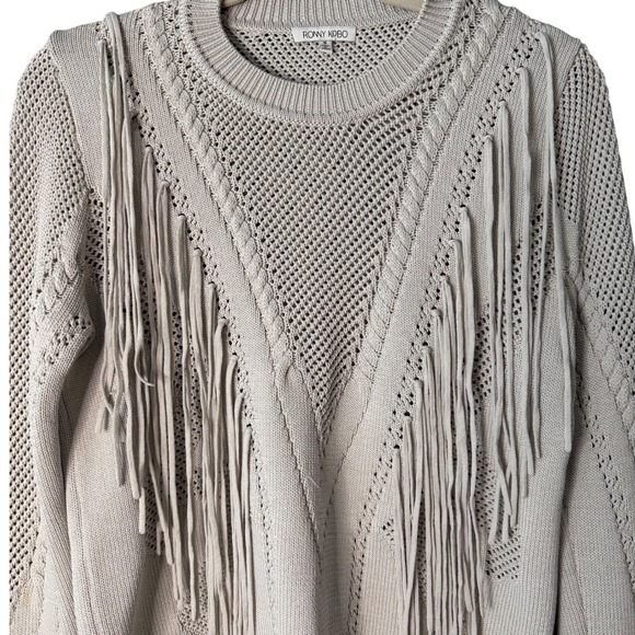 RONNY KOBO fringe‎ knit sweater — small — cream / neutral western boho - Picture 4 of 7